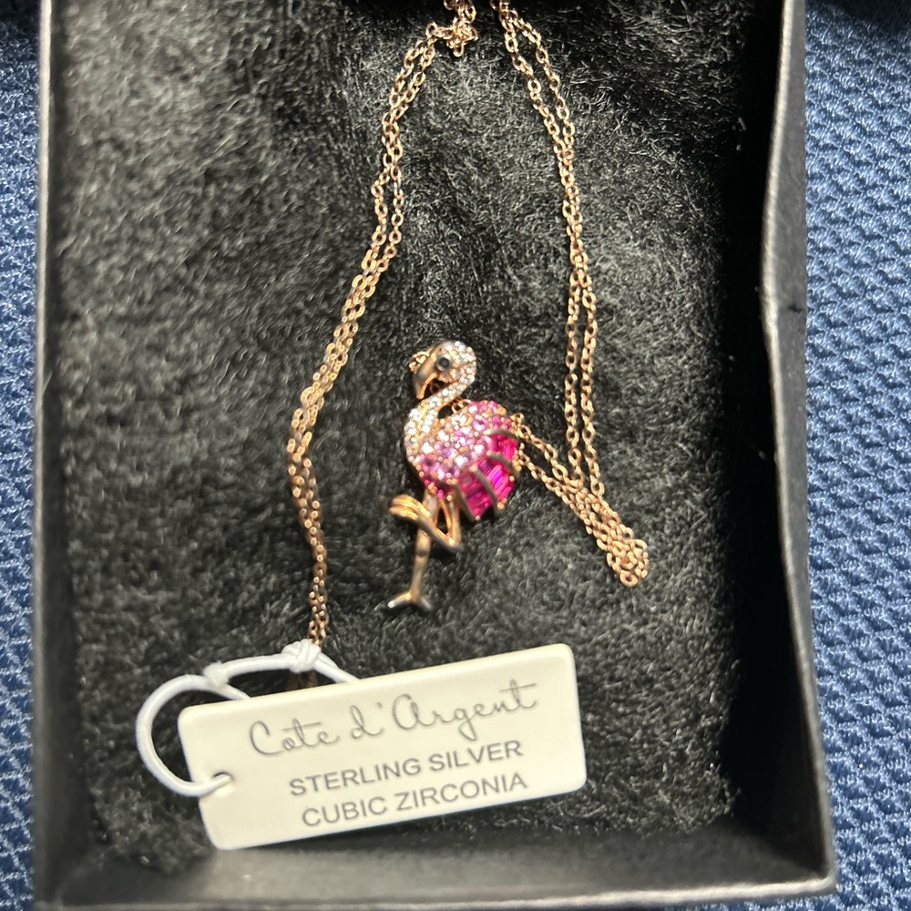 Sterling silver Cubic Zirconia flamingo necklace